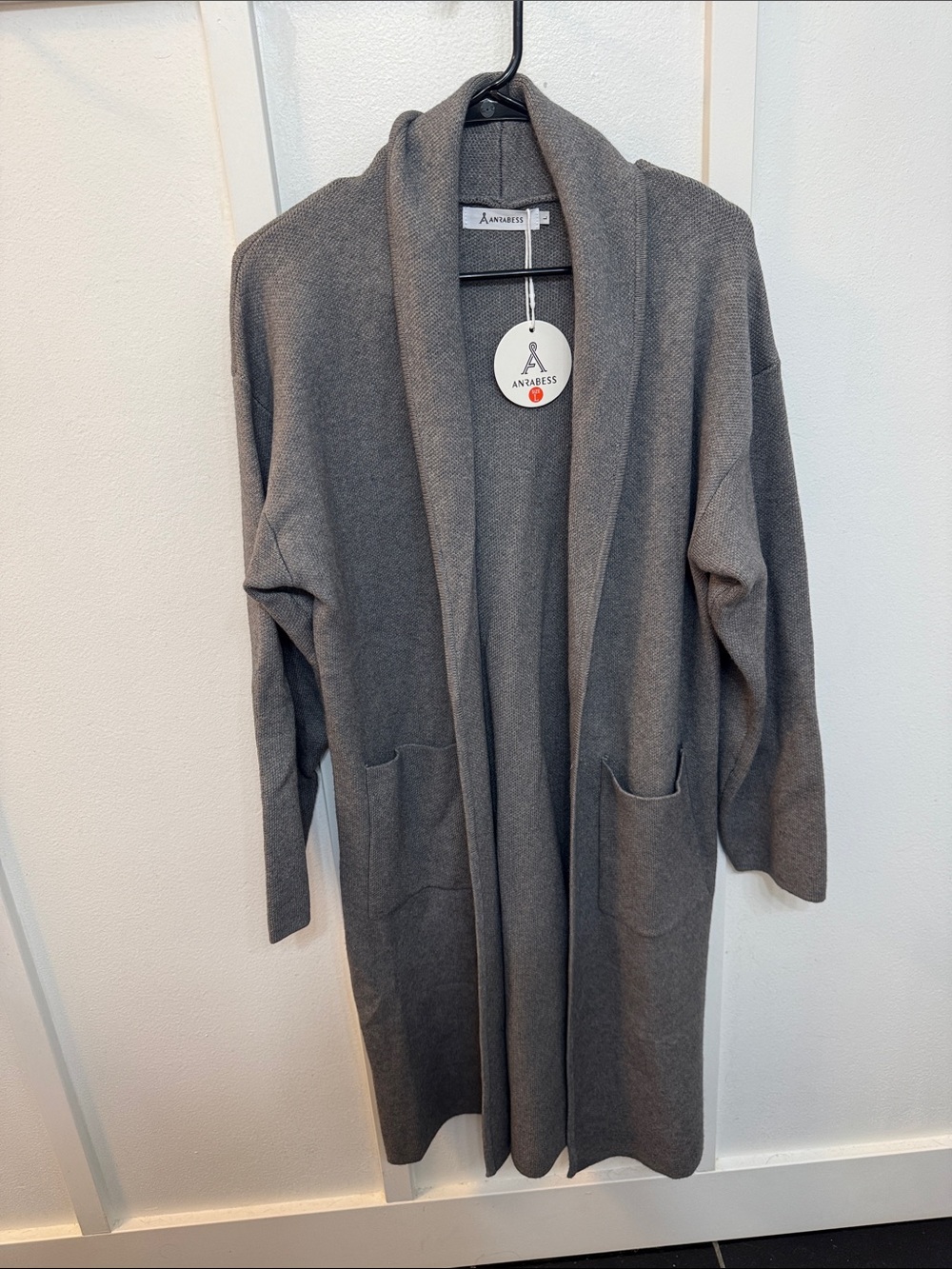 Anayess Women's Gray Open-Front Long Cardigan